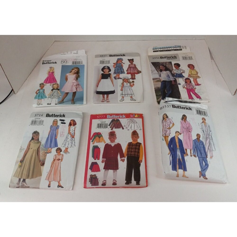 Mixed Lot of 6 Butterick Sewing Clothing Patterns  5 Children, 1 Adult Pre-Owned